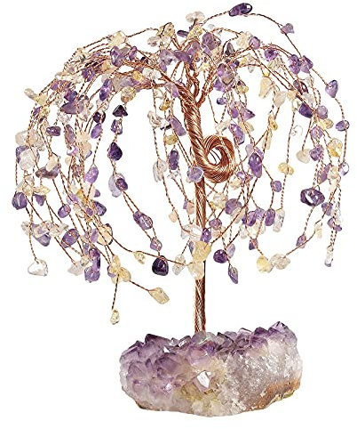 Amogeeli Heilender Kristall-Geldbaum mit Amethyst-Cluster-Basis, Fengshui-Stein, Bonsai für Reichtum und Glück