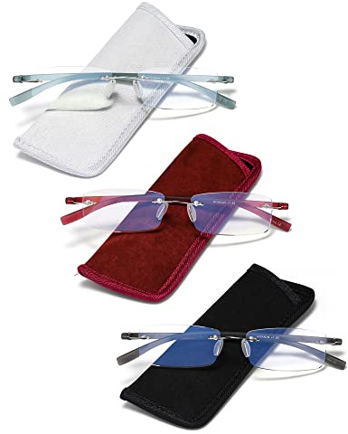 HIYANJN Rimless Reading Glasses For Women Tr90 Blue Light Blocking Eyeglasses Lightweight Frameless Computer Readers(3-Pack,3.0)