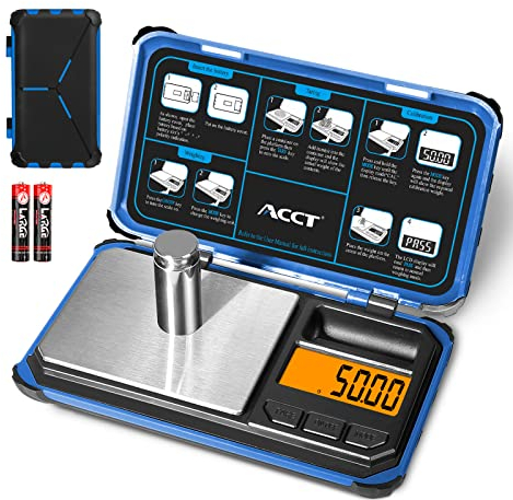 ACCT Báscula de bolsillo de precisión, 200 gx0,01 g, báscula digital de alimentos con pantalla LCD, mini escala para malezas/cocina, polvo, hierbas/monedas (batería incluida)