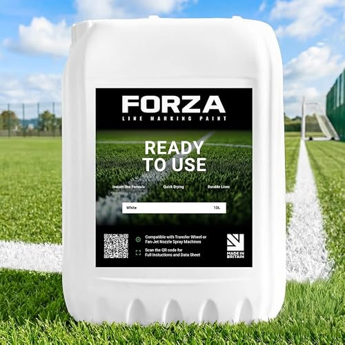 FORZA Spielfeld-Markierfarbe Rasen [10L | 15KG] – Fertig zum Auftragen, Weiß Hochsichtbar, Schnelltrocknend, Wetterfest | Für Sportplatz-Linienziehmaschinen | Set 1, 3 oder 5