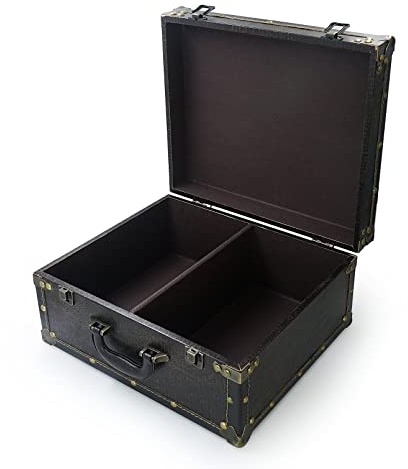 DreamsEden Large Wooden Decorative Storage Trunk - Wood Leather Treasure Chest Box Vintage Suitcase, 13.8 x 11.8 x 6.9