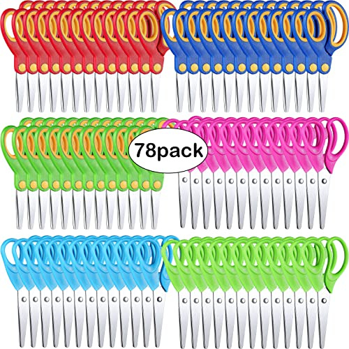 Reginary 78 Pcs Kids Scissors Bulk, 5 Inch Scissors for School, Blunt Tip Scissor Safety Scissor for Kids Student Teacher Preschool Craft Cutting Paper, Multicolor