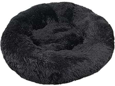 Lukery Hundebett Katzenbett Flauschig Rund aus Plüsch, Kuscheliges Donut Hundekissen und Katzenkissen Weiches Plüsch Hundeliege für Kleine, Mittelgroße und Große Haustiere (40CM,schwarz)