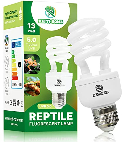 REPTI HOME UVB Reptile Light 5.0, 13W Tropical and Sub-Tropical UVA UVB Bulb for Reptiles, Tropical Terrarium Compact Fluorescent Lamp, Reptile UVB Light Bulb for Chameleons, Iguanas and Turtles