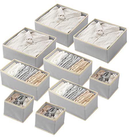 Vusddy 9 Stück Kleiderschrank Ordnungssystem, Schubladeneinsatz für Kleiderschrank, Faltbare Schublade Organizer Stoff Aufbewahrungsbox für Kleidung, Unterwäsche, BH, Socken, Krawatten