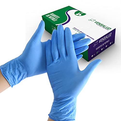 VENSALUD | Guantes de NITRILO Desechables | Sin Polvo | Resistentes | Para Laboratorios, Sanitarios, Cocina, Estudios de tatuaje, Veterinaria, Limpieza, Examen | Sin Látex | 100 uds. | Azul | Talla XS