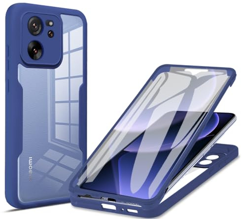 COMAKU Funda Xiaomi 13T / 13T Pro 5G, 360 Grados y Protector Antigolpes [Ultra Hybrid] Transparent PC Dura Resistente + Silicona Bumper, Doble Cara Carcasa - Azul