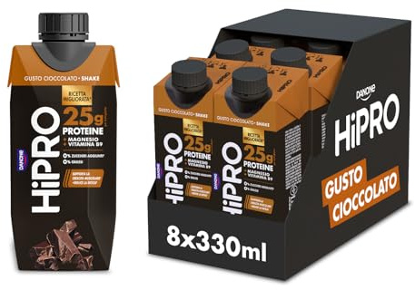 HiPRO Drink 25g di PROTEINE, Bevanda Proteica al gusto Cioccolato,Senza Lattosio, Senza Grassi e Zuccheri Aggiunti (8 confezioni x 330ml)