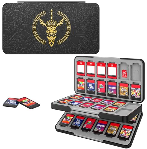 MoKo 48 Game Card Case for Nintendo Switch 2 / Switch OLED / Lite, Portable Game Storage Holder Case with 48 Game Card Slots & 24 Micro SD Cards Slots, Zelda Tears Black