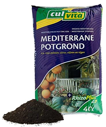 Culvita - Mediterrane Blumenerde 40 Liter inklusive RhizoPlus - Blumenerde Für mediterrane Pflanzen u.a. geeignet Für Olivenbäume, Zitruspflanzen und Palmen