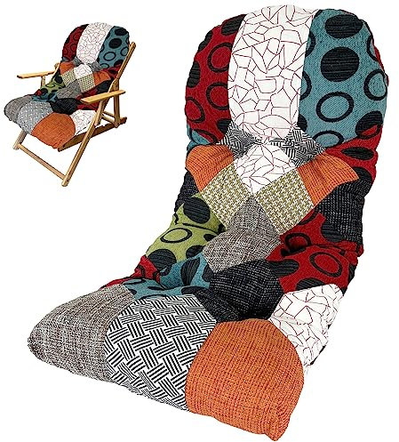 Marvin Cuscino Per Poltrona Sedia Sdraio Relax Giardino Esterno Tessuto In Legno Imbottito Reclinabile Pieghevole Patchwork