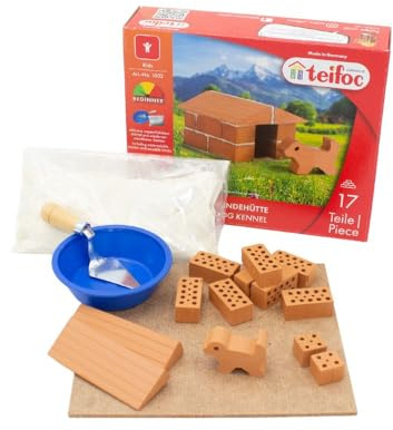Teifoc Hundehütte - Steinbaukasten 1002, Bauset zum Mauern | inkl. Hündchen aus Ton, Bastelset mit Mini Ziegelsteinen und Hund aus Ton, Kreativspielzeug für Kinder ab 3 4 5 Jahren
