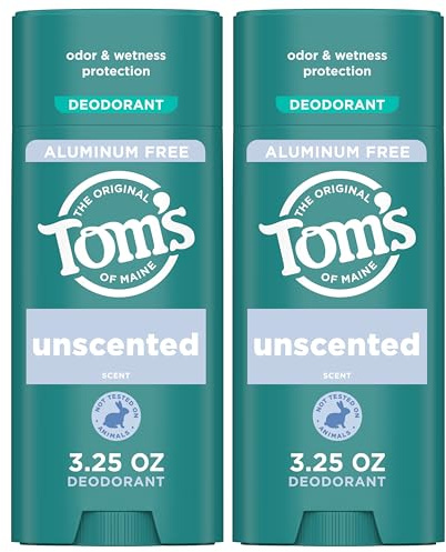 Tom’s of Maine Unscented Aluminum Free Natural Deodorant For Women & Men | Goes on Clear | Odor & Wetness Protection | Naturally Derived and Moisture-Locking Ingredients | 3.25 oz (2 Pack)