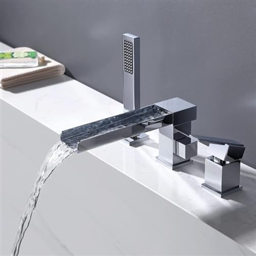 VECNUM 3 Loch Wannenrandarmatur Mit Ausziehbarem Handbrause Chrom Wannenrand Badewanne Armatur Set Heißes Und Kaltes Wasser Badewannen-Armatur Wannenrandkombination,A