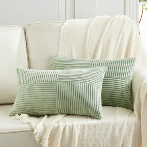 FDTERN 2er Set Salbeigrün Kordsamt Kissenbezug 40x60CM Weich Moderne Dekorative Kissenbezüge Kissenhülle Dekokissenbezug Sofakissen Dekokissen Boho Deko für Sofa Schlafzimmer Wohnzimmer Balkon