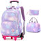 Mochilas Escolares con Ruedas Carro para Mochilas Escolares Niña Niños Grande Bolsas Escolares 6 Ruedas Trolley Bag Mochila Infantil Lilas 32x18x45CM