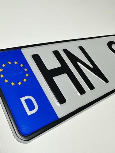 KFZ Kennzeichen Nummernschild PKW 520x110mm Euro Deutschland Standard, DIN-Zertifiziert für Auto und Fahrradträger (1 Stück) in Top Qualität (schwarz)