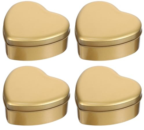 DIYEAH Heart Shaped Candy Boxes 4Pcs Gold Tin Storage Boxes for Chocolates Cookies and Small Items 4.9X4.5X1.8 Inches Decorative Packaging for Weddings Parties and