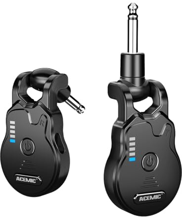 ACEMIC Sistema de Guitarra Inalámbrico 2.4GHz, Transmisor y Receptor de Guitarra Inalámbrico, Recargable Audio de 4 Canales para Guitarra, Bajo, Instrumentos Eléctricos, G1