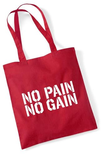 Huuraa sac en tissu No pain gain Hantel Sac cadeau shopping classique rouge 10 litres en coton No pain gain Hantel cadeau