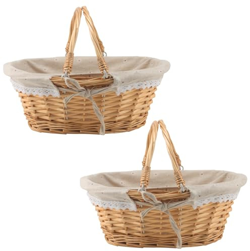 MUKCHAP Lot de 2 paniers de Pique-Nique ovales en Osier tissé avec poignée Pliable 32 x 23 x 12 cm