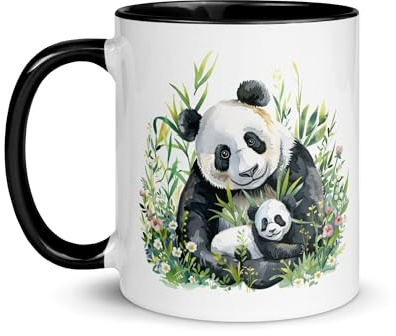 Chatcripant Taza Panda Bambú – Mug Panda con Cría – Taza Café y Té 325 ml – Animales Adorables – Taza Cerámica Idea Regalo (Panda y su cachorro)