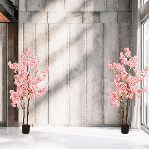 Kunstbaum Kirschblüten-Topfset für Draußen, 2 Stück, Rosafarbener Künstlicher Deko-Baum Als Tischdekoration für Hochzeitsfeiern Im Innenbereich, Große Künstliche Kunstbäume mit Blumen(Size:H 180cm(6ft