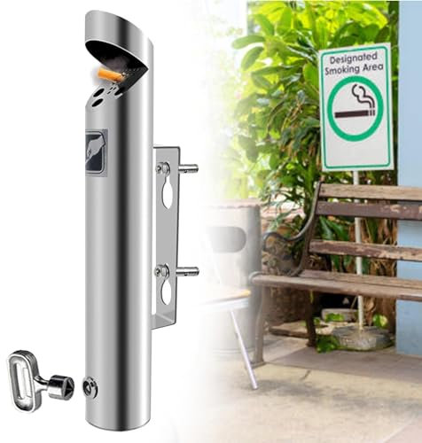 Wandaschenbecher Für Draußen - Outdoor Zigarettenrußsäule - Aschenbecher Aus Gebürstetem Edelstahl Zur Wandmontage Für Den Außenbereich, Zylinderförmiger Aschenbecher Für Büro Und Bar(Color:Silver)