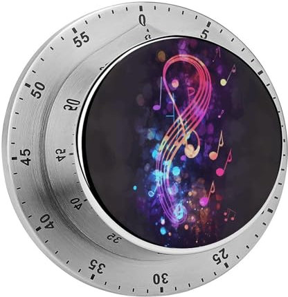 Stainless Steel Timer,Colorful Galaxy Music Note Print Cooking Timer,Visual Timer,Magnetic 60 Minute Wind Up Mechanical Timer