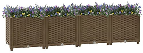 Tino Tech Jardinera elevada de 160 x 40 x 38 cm, de polipropileno, para exteriores, para cultivos de hierbas, bancal de plantas, bancal de verduras, macizos de flores, color marrón