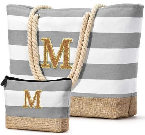 oscaurt Strandtasche Badetasche XXL Shopper Tasche Damen Umhängetasche Wasserdicht Beach Tote Bag mit Reißverschluss Faltbare Reisetasche Travel Bag Sporttasche (M-Hellgrau)