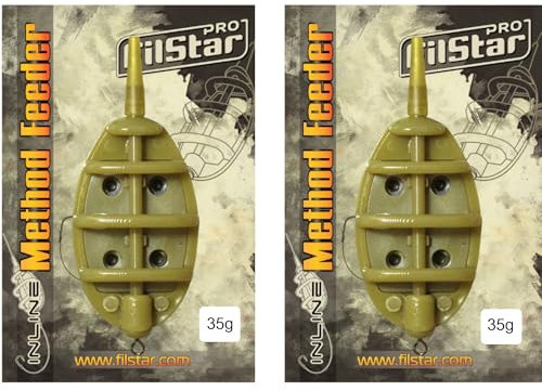 PRO FILSTAR Inline Method Feeder Set 2x35g Futterspender - Flat Method Futterkorb - Wirbel & Anti Tangle Sleeve - Karpfen Angeln Montage - Karpfenangeln Zubehör – Carp Fishing - Grundangeln Feederrute