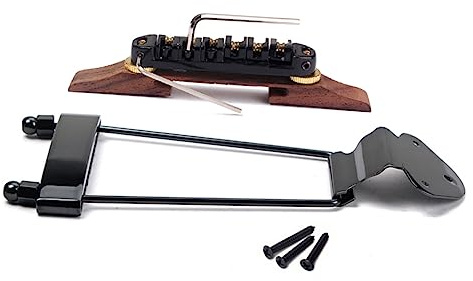 Schwarze Archtop Jazzgitarrenbrücke Höhenverstellbar mit Legierung | 6-saitige Archtop Modelle, Inklusive Montageschrauben, Basis mit Einzelnen Saitenreitern