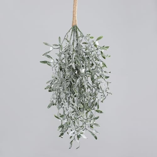 Seidenblumen Roß Mistelzweigbund zum Hängen in geeister Optik 60x30cm DP Kunstblumen Mistelzweig Mistelbund künstliche Blumen Pflanzen Mistel