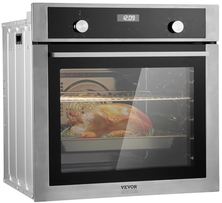 VEVOR Horno Empotrable de Pared 76 L Horno Eléctrico 59,5 cm 3550 W con 9 Funciones de Cocción Calentamiento Rápido a 200°C en 5 Minutos con Rejilla y Bandeja para Hornear, Cocina, Restaurante