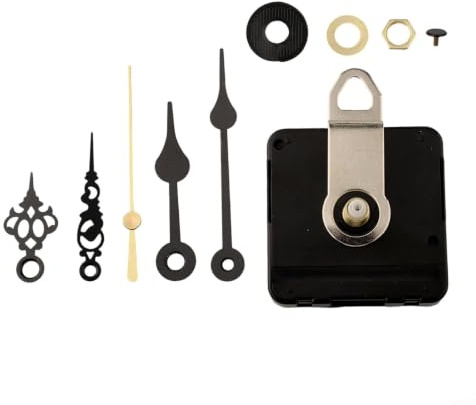 Stilles Quarz-Uhrwerk-Set – Lange und kurze Welle mit Zeigern, batteriebetrieben – Wanduhrwerk-Ersatz-Set mit 2 Paar Zeigern, Schaufeln, Fancy, Gerade (Schaft 16 mm)