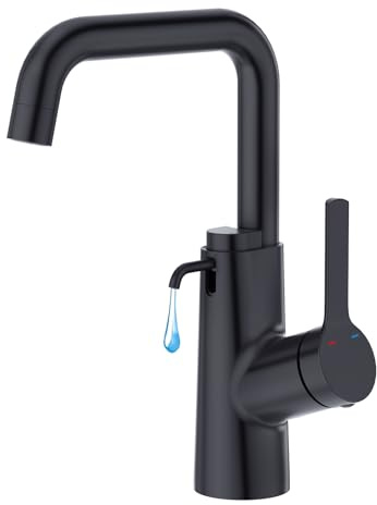 Faustina Waschtischarmatur Bad für Waschbecken mit Seifenspender, Einhebelmischer Waschtisch Armatur Wasserhahn Bad Waschbeckenarmatur Badarmatur, Edstahl Schwarz matt