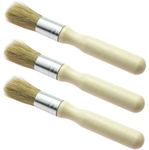 3Pcs Professional Natural Wooden Round Glue Wax Brush for Paint Bookblinding Furniture, Super Wax Brush, Chalk Paint for Little Project