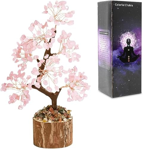 Fouvin Árbol de piedras preciosas Feng Shui, regalos espirituales, árbol de la vida, decoración del hogar, decoración del hogar, feng shui, decoración de escritorio (rosa)