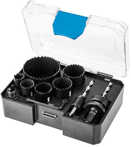 GRAPHITE Lot de 9 forets bi-métal de 19, 25, 30, 35, 40, 68 mm, profondeur de coupe maximale de 44 mm, idéales pour acier inoxydable, acier, aluminium, cuivre, plastique, kit de scies cloches bi-métal