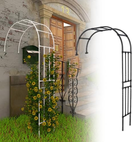 Arche de jardin demi-côté en métal pour plantes grimpantes, support d'arche, décoration d'arche, arche de rose robuste, 240 cm, blanc
