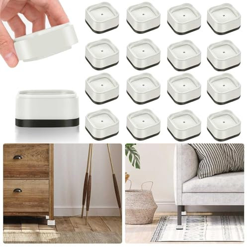 16 Pack Furniture Risers 1, 2 or 3 Inch, Adjustable Bed Risers Heavy Duty For Table Desk Couch Chair Sofa Cabinet Bed Legs Dorm, Square Stackable Bed Raisers Blocks Lift Height 1, 2 or 3, White