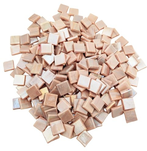 500g Eis-Jade-Mosaikfliesen,1,5 cm, quadratische Glasmosaikstücke für Kunsthandwerk, leicht zu schneiden, Glasfliesen, Puzzle-Material, geschnitten, handgefertigt (Schillernde Fleischfarbe)