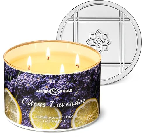 4EVER CANDLE Duftkerzen im glas 510g Soja Kerzen 4-Wick Rauchfrei Kerzengläser Aromatherapie 50h vollverbrannte Duftkerze Citrus Lavendel