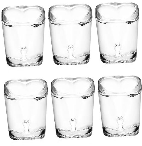 FUNNETOYU Vasos de Vidrio Forma de Corazón 45ml 6 Piezas Base Cuadrada