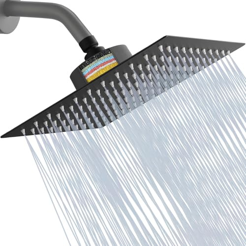 Katezon Duschkopf mit Filter, Hochdruck-Duschkopf mit Filter für Hartes Wasser, Entfernt Chlor und Schadstoffe, 25 cm Quadratischer Regenduschkopf (Mattschwarz)
