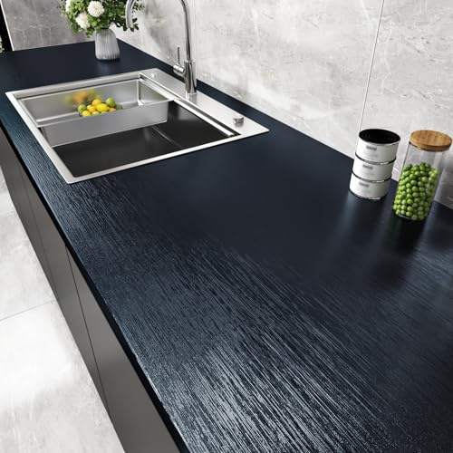 WESTICK Brushed Blue Metal Stainless Steel Contact Paper for Appliance Vinyl Wrap Waterproof Thick Textured Metallic Dark Blue Self Adhesive Wallpaper for Refrigerator Countertops Cabinets 15.8x80