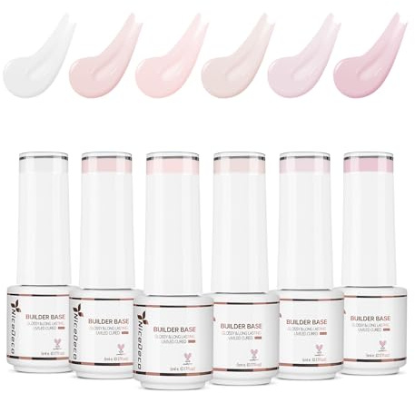 Nicedeco 6 Färger UV Gel Bygggel 8 i 1, Gel Builder Bas för Förstärkning, Reparation och Förlängningar, Stark Nagellack, Rosa Baslack 5ml Kit 49