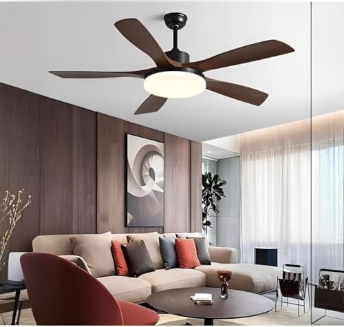 AstrizLamp Deckenventilator mit Licht, φ-142cm Walnuss ABS-5-Flügeln Ultra-leiser DC-Motor Smart Timer 6 Geschwindigkeiten Fernbedienung&Wandschalter-Ventilatorlampe, Für Schlafzimmer Wohnzimmer