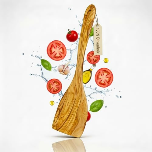 OLIVELY® Pfannenwender Holz Groß - 40 cm - Robuster Kochlöffel aus Holz mit langem Griff & breiter Wendefläche - Handgefertigt aus Olivenholz - 100% natürlich